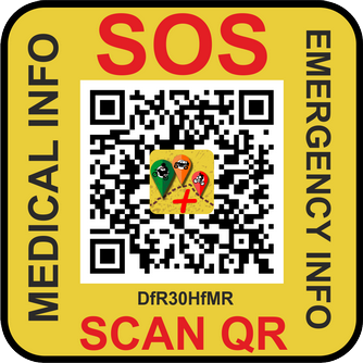 Dos QR adhesivos de seguridad para casco con datos personales, contacto, emergencia y medicos.